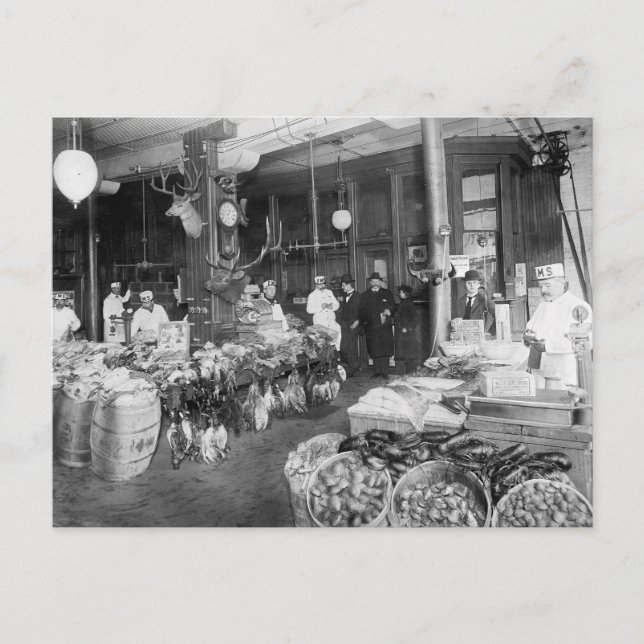 Carte Postale Marché de gibier et de fruits de mer, 1895 (Devant)