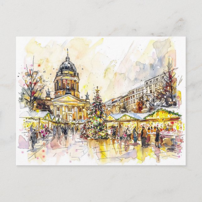 Carte Postale Marché de Noël à Berlin Gendarmenmarkt à l'aquarel (Devant)