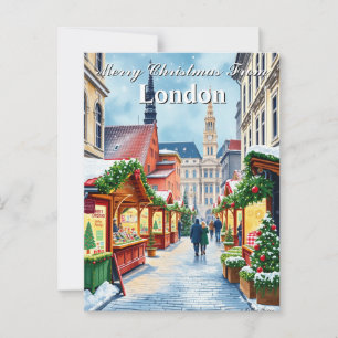 Carte Postale Marché de Noël de la ville britannique à l'aquarel