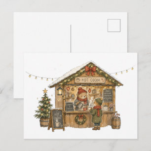 Carte Postale Marché de Noël stand de chocolat chaud cosy pour l