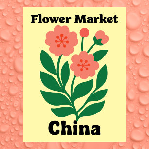 Carte Postale Marché des fleurs de Chine Paeonia corail et feuil