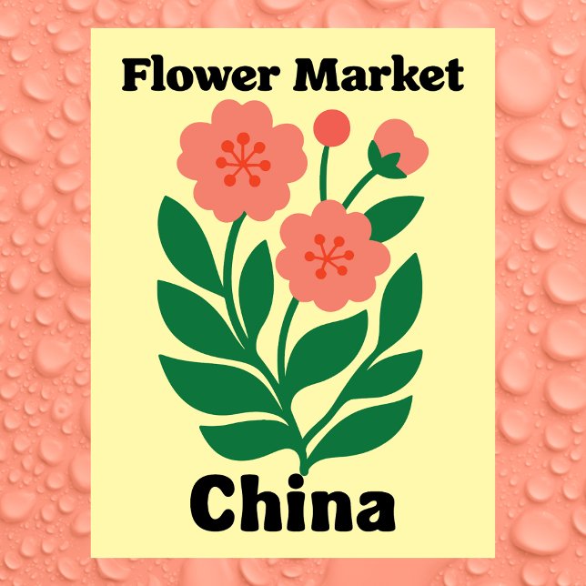 Carte Postale Marché des fleurs de Chine Paeonia corail et feuil (China Flower Market Coral Peony and Green Leaf Postcard
)