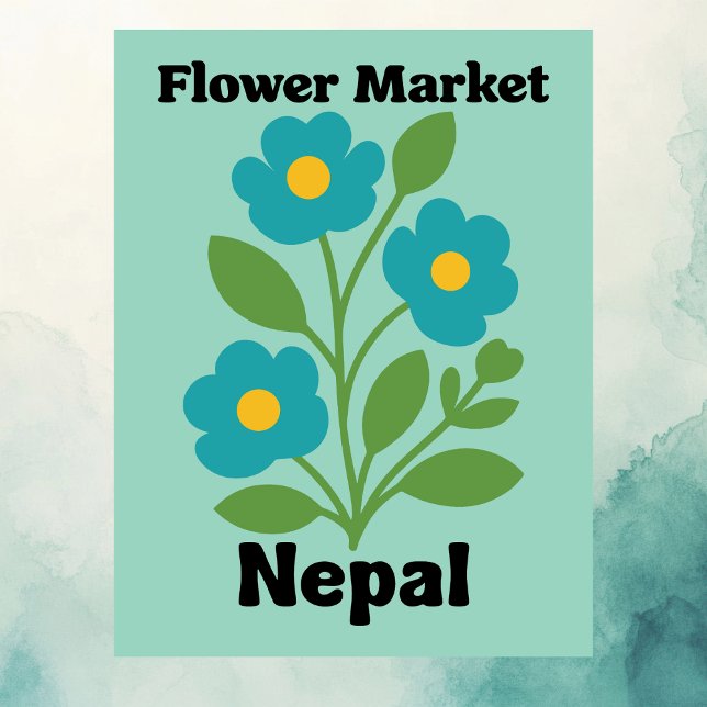 Carte Postale Marché des Fleurs du Népal Fleur Teal & Feuille Ve (Nepal Flower Market Teal Blossom & Green Leaf Postcard)