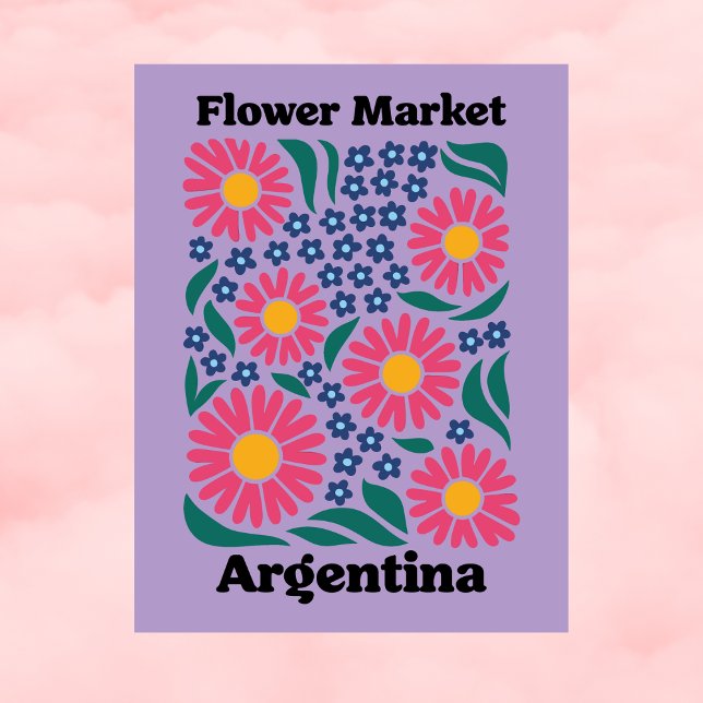 Carte Postale Marché Fleuriste Argentin Rose Daisy & Prairie Ble (Argentina Flower Market Pink Daisy & Blue Meadow Postcard
)