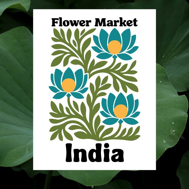 Carte Postale Marché Fleurs Inde Lotus Sarcelle & Feuille Botani (India Flower Market Teal Lotus & Botanical Leaf Postcard
)