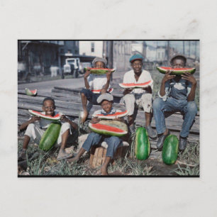 Carte Postale Marché français ancien, Ventes de pastèque de la N