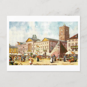Carte Postale Marché vintage/Hôtel de Ville Karlsruhe Allemagne