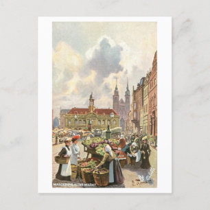 Carte Postale Marché vintage Magdeburg Allemagne