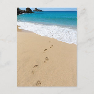 Carte Postale Marches sur la plage de sable menant à la mer bleu