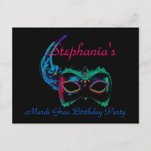 Carte Postale "Mardi Gras Anniversaire" - Masque en bleu/vert [a