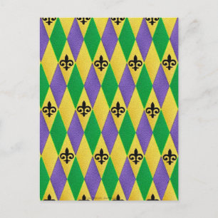 Carte Postale Mardi Gras Arlequin Fleur De Lis