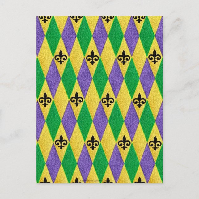 Carte Postale Mardi Gras Arlequin Fleur De Lis (Devant)