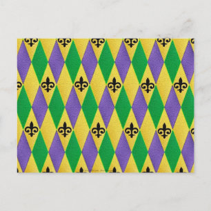 Carte Postale Mardi Gras Arlequin Fleur De Lis