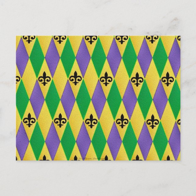 Carte Postale Mardi Gras Arlequin Fleur De Lis (Devant)