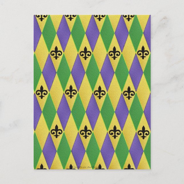 Carte Postale Mardi Gras Arlequin Fleur De Lis (Devant)
