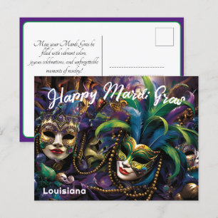 Carte Postale 💚 💜 💛 Mardi Gras avec de beaux masques