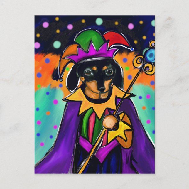 CARTE POSTALE MARDI GRAS DACHSHUND (Devant)