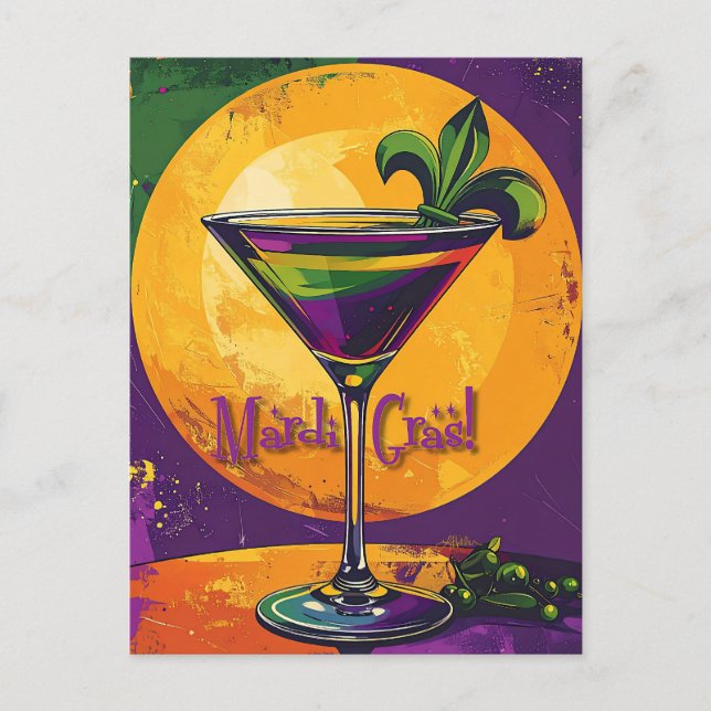 Carte Postale Mardi Gras de milieu de siècle Martini Fleur De Li (Devant)