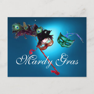 Carte Postale MARDI GRAS MASQUERADE JEU bleu