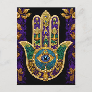Carte Postale Mardi Gras Or Violet Vert Hamsas Art