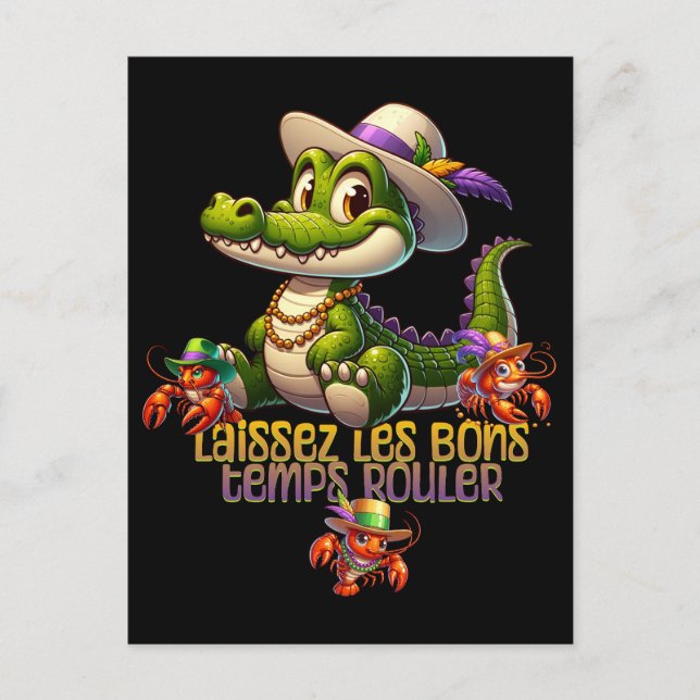 Carte Postale Mardi Gras Parti Gator & Crawdads (Devant)