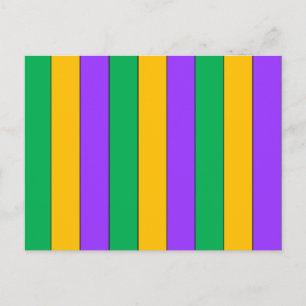 Carte Postale Mardi Gras Stripes Motif violet vert jaune