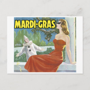 CARTE POSTALE MARDI-GRAS VINTAGE ART POSTER