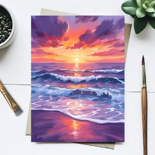 Carte Postale Marée violette   Couché de soleil violet Vagues de
