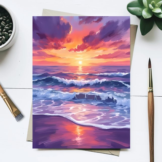 Carte Postale Marée violette | Couché de soleil violet Vagues de (Créateur téléchargé)