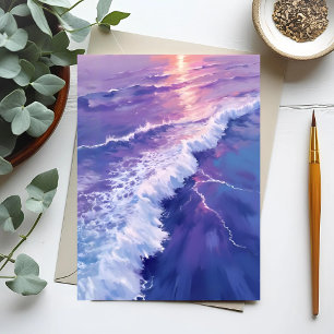 Carte Postale Marée violette   Peinture aquarelle des vagues de 