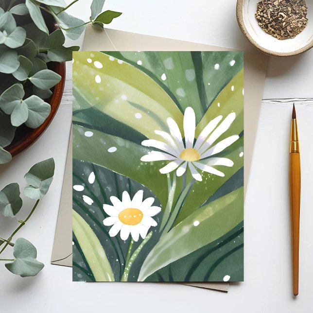 Carte Postale Marguerite de printemps | Aquarelle Floral blanc (Créateur téléchargé)
