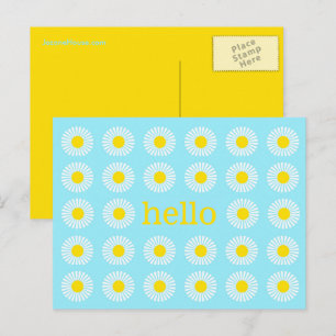 Carte Postale Marguerite d'été bleu et jaune Bonjour