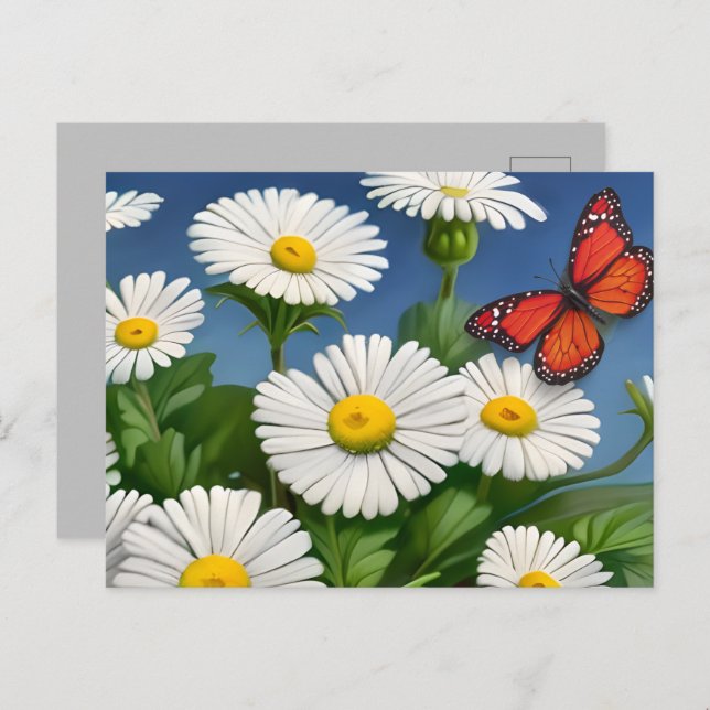 Carte Postale Marguerite Et Papillons Artsy (Devant / Derrière)