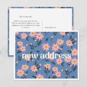 Carte Postale Marguerite Rose Bleu Floral Nouvelle Adresse Nous 