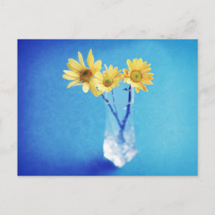 Carte Postale Marguerites jaunes sur bleu avec Motif Brocade
