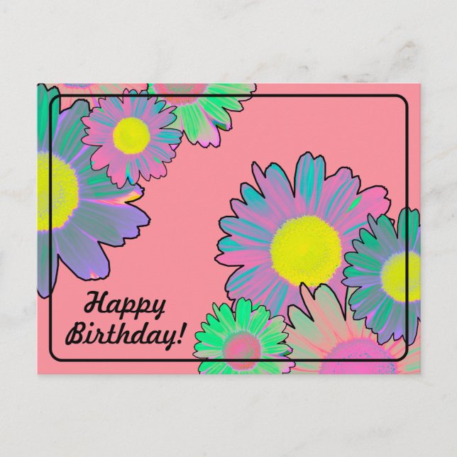 Carte Postale Marguerites Psychédéliques Joyeux Anniversaire (Devant)