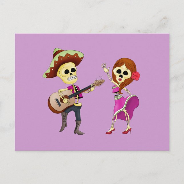 Carte Postale Mariachi Dancing Couple Day of Dead (Devant)