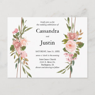 Carte Postale Mariage à arrangement floral rose classique