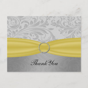 Carte Postale Mariage à boucle diamante jaune gris FAUX