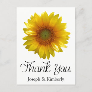 Carte Postale Mariage à fleurs de Merci de tournesol jaune Flora
