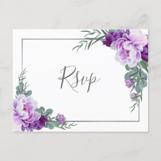 Carte Postale Mariage à l'Eucalyptus floral violet chic RSVP