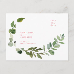 Carte Postale Mariage à l'eucalyptus Texte Rose Enregistrez la D