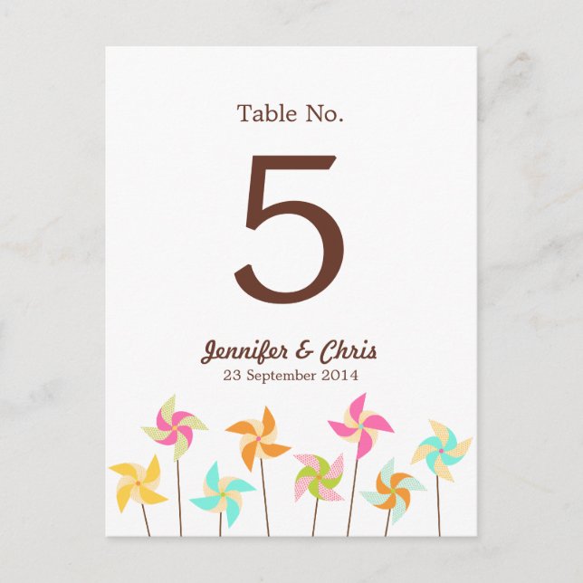 Carte Postale Mariage à thème Pinwheel coloré (Devant)