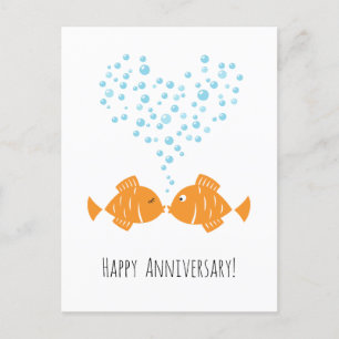 Carte Postale Mariage Anniversaire Marié Couple Coeur Poisson