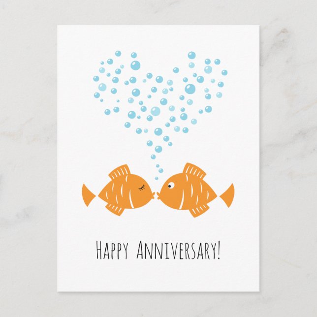 Carte Postale Mariage Anniversaire Marié Couple Coeur Poisson (Devant)
