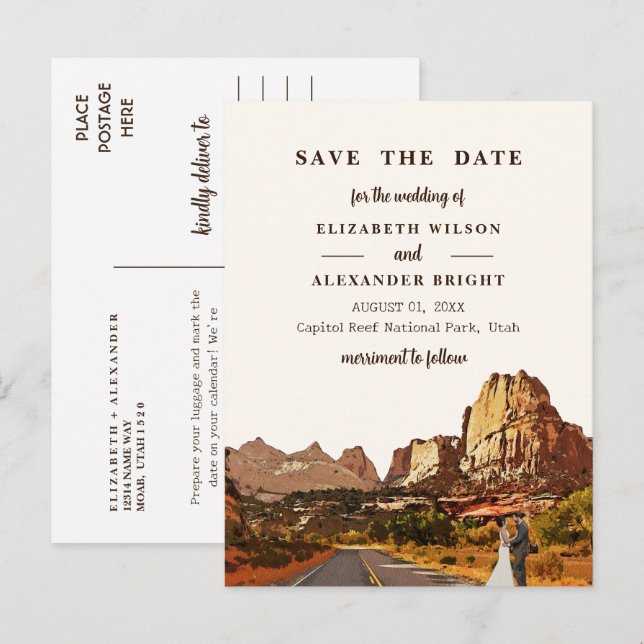 Carte Postale Mariage aquarelle dans le désert de Capitol Reef N (Devant / Derrière)