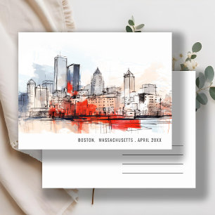 Carte Postale Mariage aquarelle paysage urbain Boston Massachuse