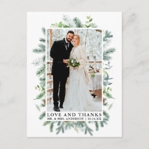 Carte Postale Mariage Aquarelle Pins Verdure Amour et Merci