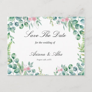 Carte Postale Mariage au eucalyptus floral Enregistrez la date