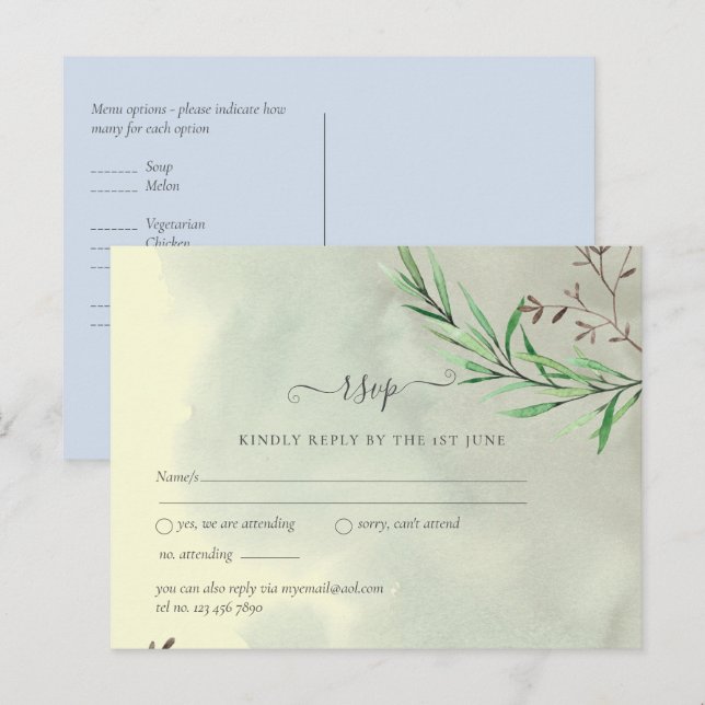 Carte Postale Mariage aux feuilles d'olive Poussière bleue citro (Devant / Derrière)